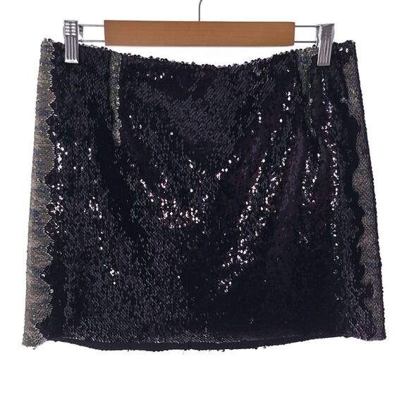 Free People One Camo Mini Skirt Reversible Sequin Back Zip Closur Womens Size 6 - Picture 11 of 16